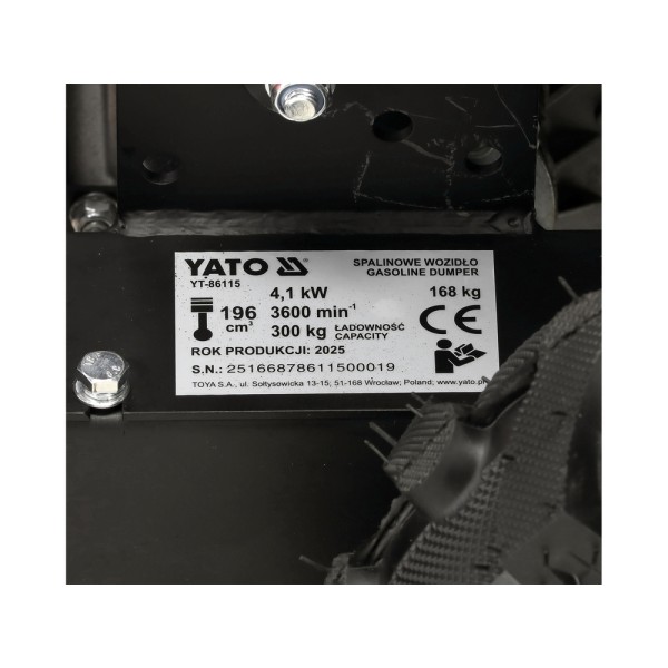 SPALINOWE WOZIDŁO ŁADOWNOŚĆ 300 KG, POJ. 196 CM3 YT-86115