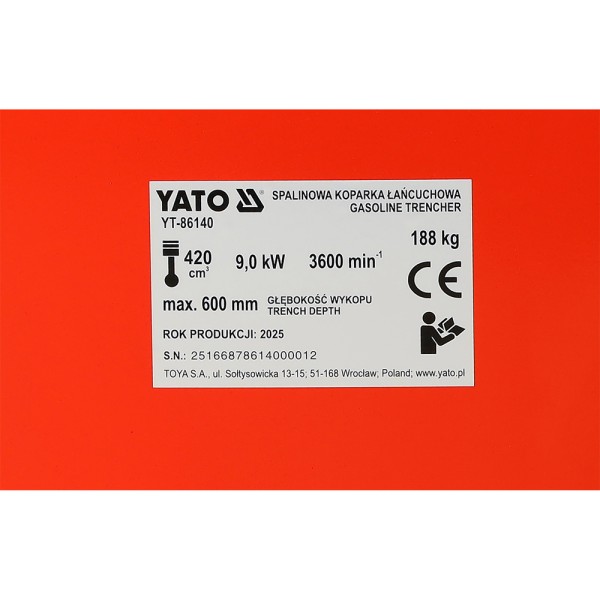 SPALINOWA KOPARKA ŁAŃCUCHOWA GŁĘBOKOŚĆ MAX 60CM, POJ.  420 CM3 YT-86140