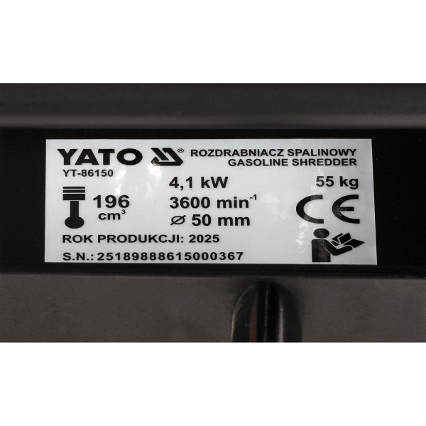 ROZDRABNIACZ SPALINOWY ŚREDNICA CIĘCIA  50 MM, POJ. SILNIKA 196 CM3 YT-86150