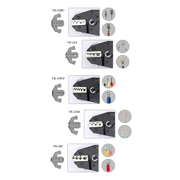 Zestaw zaciskarka z wymiennymi beznarzędziowo szczękami + cęgi