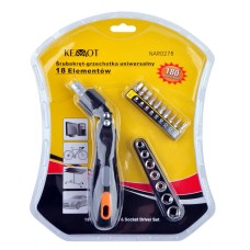 Śrubokręt-grzechotka uniwersalny 18 elementów