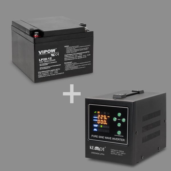 Zasilacz awaryjny KEMOT PROsinus-500-LFP4  przetwornica z czystym przebiegiem sinusoidalnym i funkcją ładowania  12V 230V 500VA/300W