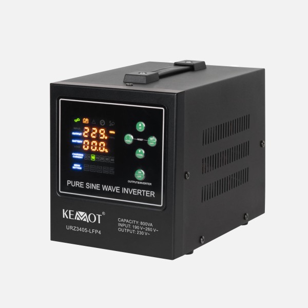 Zasilacz awaryjny KEMOT PROsinus-800-LFP4 przetwornica z czystym przebiegiem sinusoidalnym i funkcją ładowania  12V 230V 800VA/500W