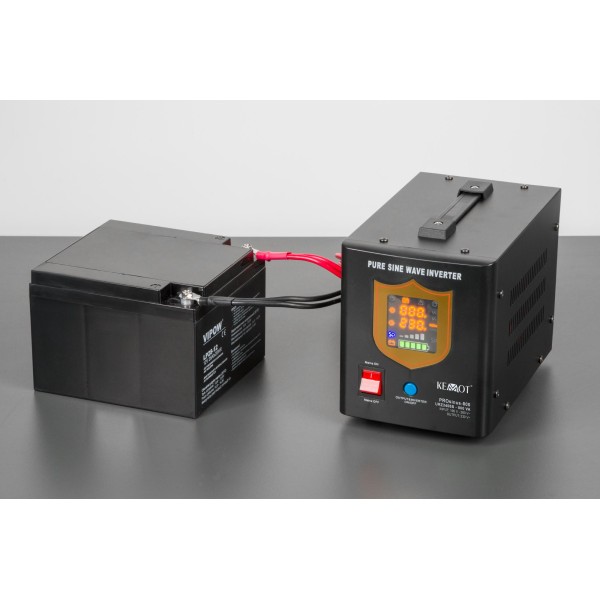 Zasilacz awaryjny KEMOT PROsinus-800 przetwornica z czystym przebiegiem sinusoidalnym i funkcją ładowania 12V 230V 800VA/500W - kolor czarny