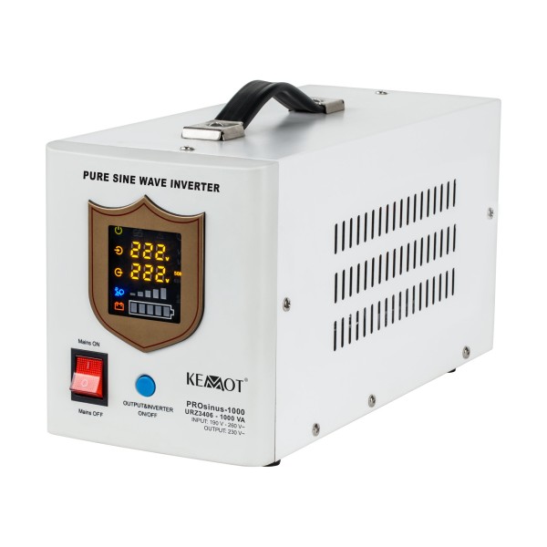 Zasilacz awaryjny KEMOT PROsinus-1000 przetwornica z czystym przebiegiem sinusoidalnym i funkcją ładowania 12V 230V 1000VA/700W
