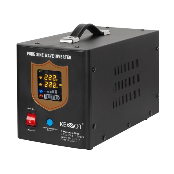 Zasilacz awaryjny KEMOT PROsinus-1000  przetwornica z czystym przebiegiem sinusoidalnym i funkcją ładowania  12V 230V 1000VA/700W - kolor czarny