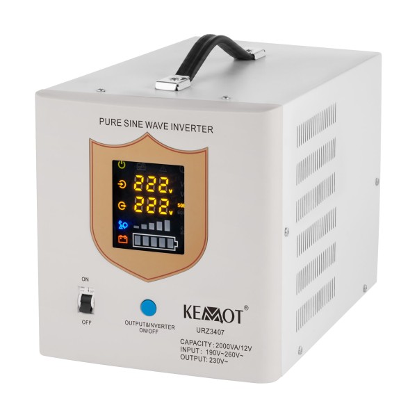 Zasilacz awaryjny KEMOT PROsinus-2000  przetwornica z czystym przebiegiem sinusoidalnym i funkcją ładowania  12V 230V 2000VA/1200W