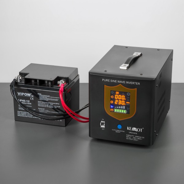 Zasilacz awaryjny KEMOT PROsinus-2000  przetwornica z czystym przebiegiem sinusoidalnym i funkcją ładowania 12V 230V 2000VA/1200W - kolor czarny