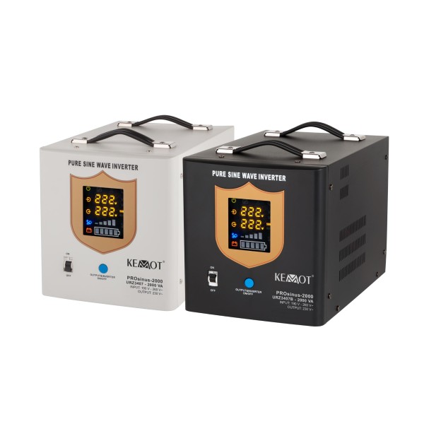 Zasilacz awaryjny KEMOT PROsinus-2000  przetwornica z czystym przebiegiem sinusoidalnym i funkcją ładowania 12V 230V 2000VA/1200W - kolor czarny