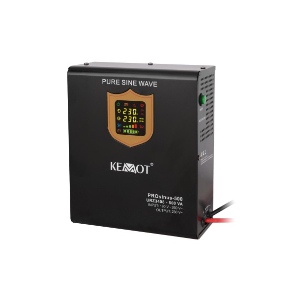 Zasilacz awaryjny naścienny KEMOT PROsinus-500  przetwornica z czystym przebiegiem sinusoidalnym i funkcją ładowania  12V 230V 500VA/300W