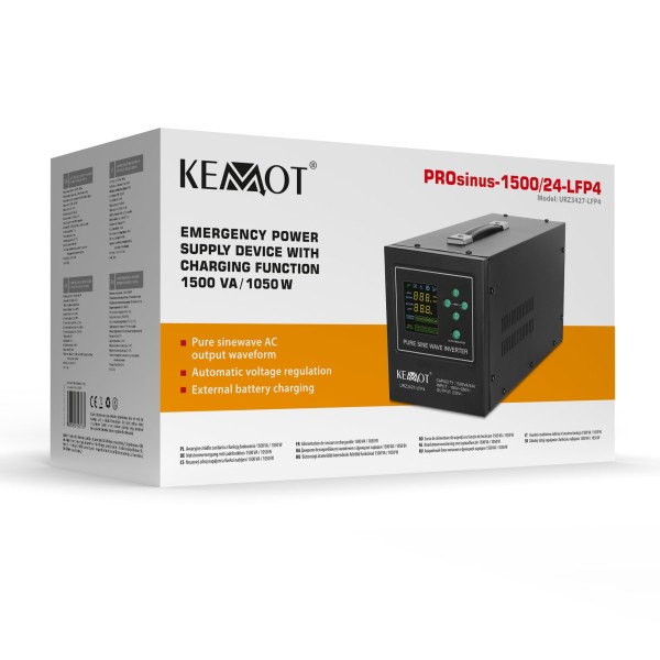 Zasilacz awaryjny KEMOT PROsinus-1500/24-LFP4  przetwornica z czystym przebiegiem sinusoidalnym i funkcją ładowania  24V 230V 1500VA/1050W