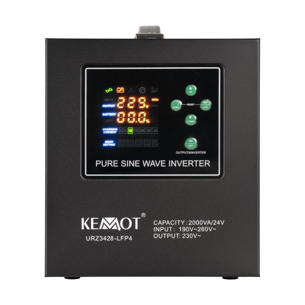 Zasilacz awaryjny KEMOT PROsinus-2000/24-LFP4  przetwornica z czystym przebiegiem sinusoidalnym i funkcją ładowania  24V 230V 2000VA/1400W