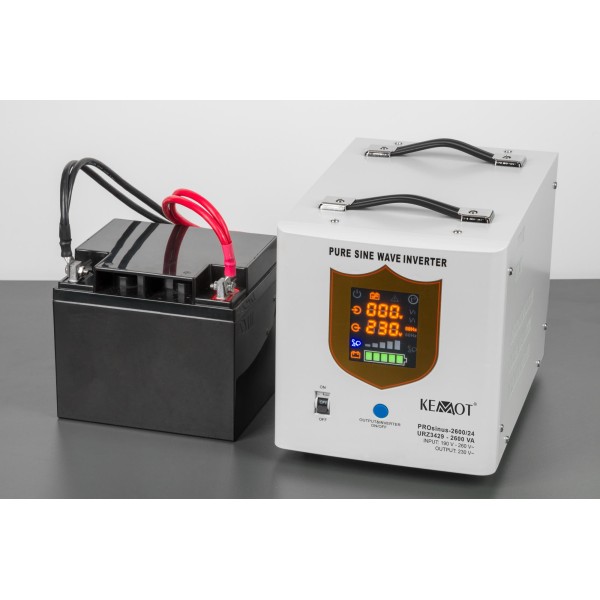 Zasilacz awaryjny KEMOT PROsinus-2600/24  przetwornica z czystym przebiegiem sinusoidalnym i funkcją ładowania  24V 230V 2600VA/1800W
