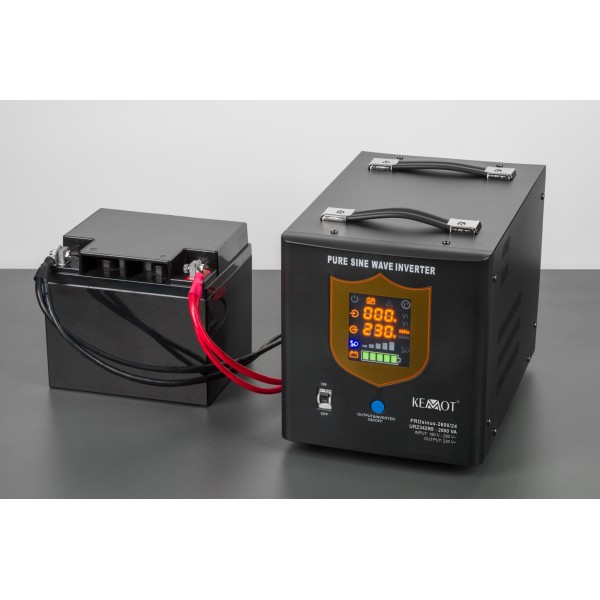 Zasilacz awaryjny KEMOT PROsinus-2600/24  przetwornica z czystym przebiegiem sinusoidalnym i funkcją ładowania  24V 230V 2600VA/1800W - kolor czarny