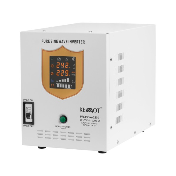 Zasilacz awaryjny KEMOT PROsinus-2200  przetwornica z czystym przebiegiem sinusoidalnym i funkcją ładowania  12V 230V 2200VA/1600W