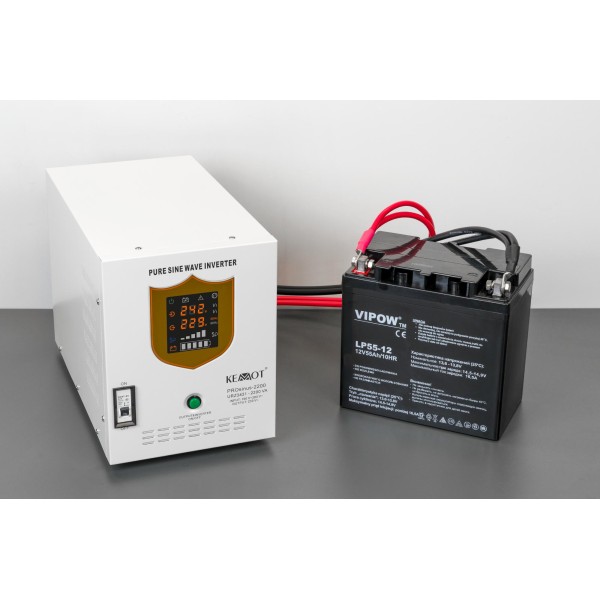 Zasilacz awaryjny KEMOT PROsinus-2200  przetwornica z czystym przebiegiem sinusoidalnym i funkcją ładowania  12V 230V 2200VA/1600W