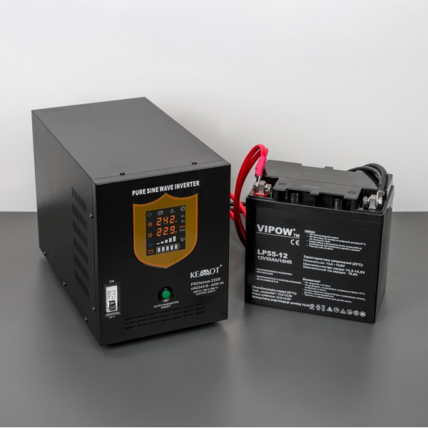 Zasilacz awaryjny KEMOT PROsinus-2200  przetwornica z czystym przebiegiem sinusoidalnym i funkcją ładowania  12V 230V 2200VA/1600W - kolor czarny