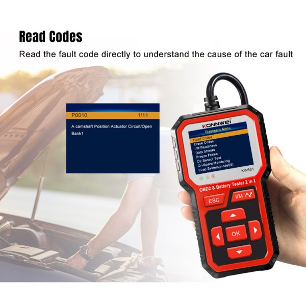 Miernik diagnostyczny, skaner OBD2, tester baterii  Konnwei KW681