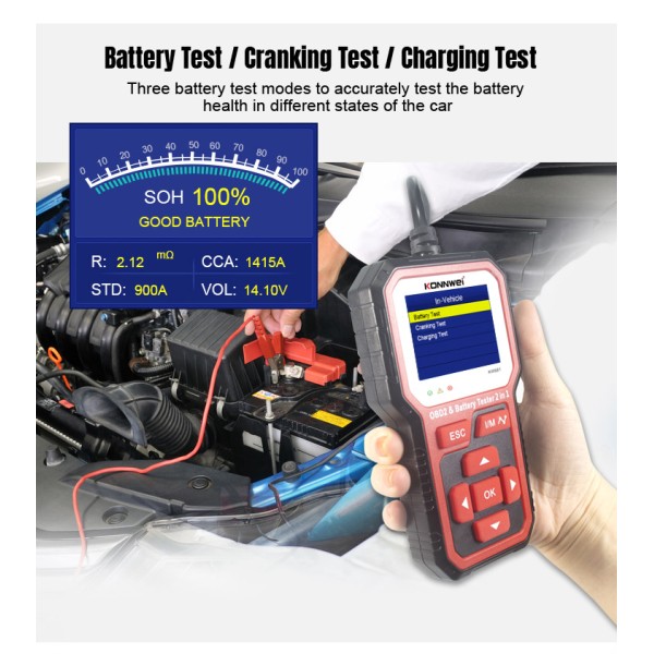 Miernik diagnostyczny, skaner OBD2, tester baterii  Konnwei KW681