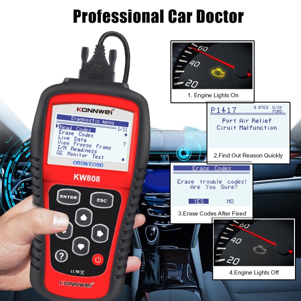 Miernik diagnostyczny, skaner OBD2  Konnwei KW808