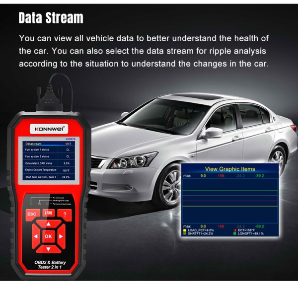 Miernik diagnostyczny, skaner OBD2, tester baterii Konnwei KW870