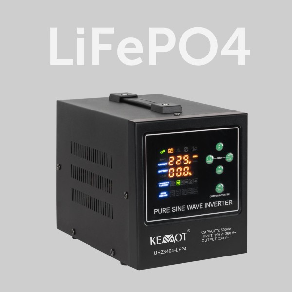 Zasilacz awaryjny KEMOT PROsinus-500-LFP4  przetwornica z czystym przebiegiem sinusoidalnym i funkcją ładowania  12V 230V 500VA/300W