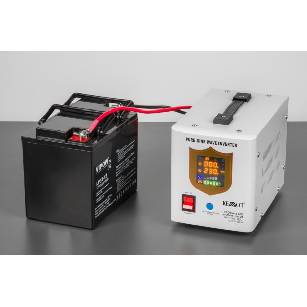 Zasilacz awaryjny KEMOT PROsinus-500  przetwornica z czystym przebiegiem sinusoidalnym i funkcją ładowania  12V 230V 500VA/300W