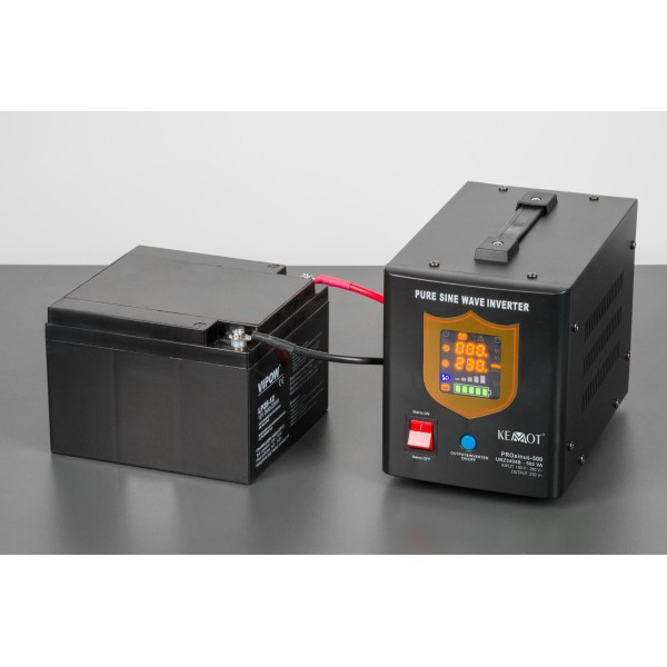 Zasilacz awaryjny KEMOT PROsinus-500 przetwornica z czystym przebiegiem sinusoidalnym i funkcją ładowania 12V 230V 500VA/300W - kolor czarny