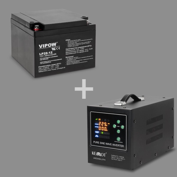 Zasilacz awaryjny KEMOT PROsinus-1000-LFP4 przetwornica z czystym przebiegiem sinusoidalnym i funkcją ładowania 12V 230V 1000VA/700W