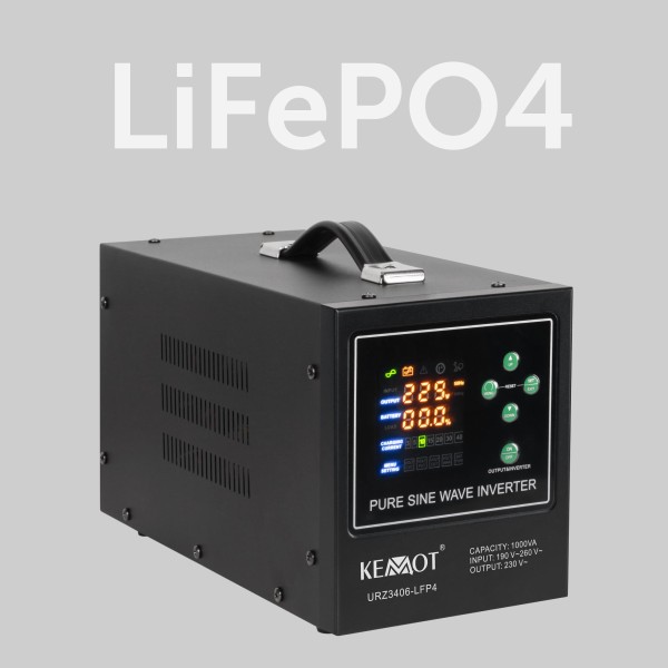 Zasilacz awaryjny KEMOT PROsinus-1000-LFP4 przetwornica z czystym przebiegiem sinusoidalnym i funkcją ładowania 12V 230V 1000VA/700W