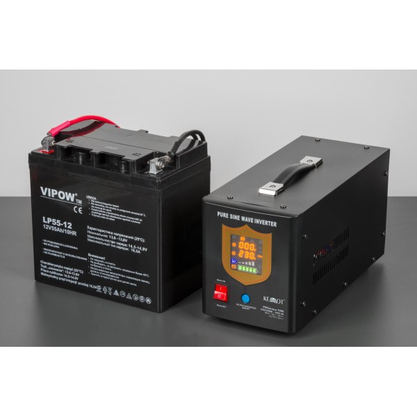 Zasilacz awaryjny KEMOT PROsinus-1000  przetwornica z czystym przebiegiem sinusoidalnym i funkcją ładowania  12V 230V 1000VA/700W - kolor czarny