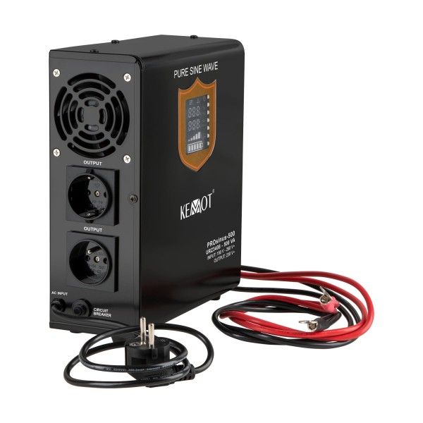 Zasilacz awaryjny naścienny KEMOT PROsinus-500  przetwornica z czystym przebiegiem sinusoidalnym i funkcją ładowania  12V 230V 500VA/300W