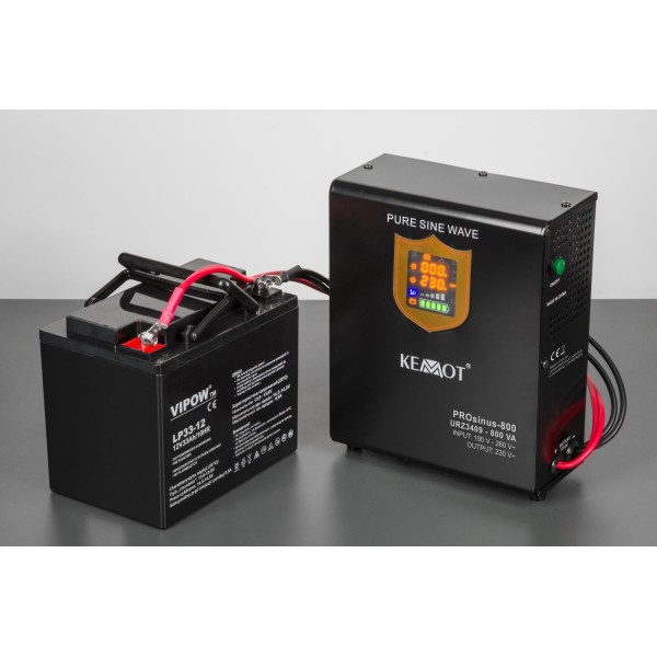 Zasilacz awaryjny naścienny KEMOT PROsinus-800 przetwornica z czystym przebiegiem sinusoidalnym i funkcją ładowania 12V 230V 800VA/500W