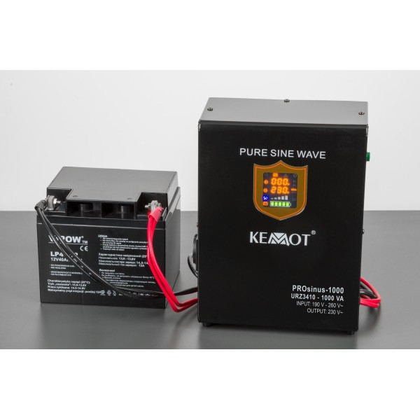 Zasilacz awaryjny naścienny KEMOT PROsinus-1000  przetwornica z czystym przebiegiem sinusoidalnym i funkcją ładowania  12V 230V 1000VA/700W