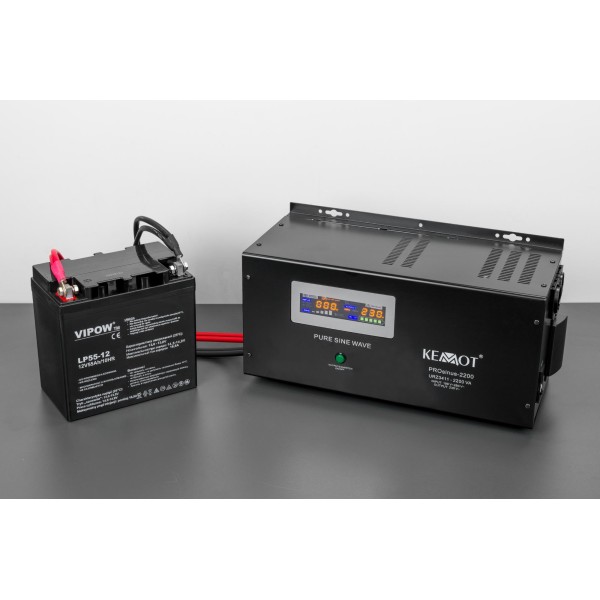 Zasilacz awaryjny naścienny KEMOT PROsinus-2200  przetwornica z czystym przebiegiem sinusoidalnym i funkcją ładowania  12V 230V 2200VA/1600W