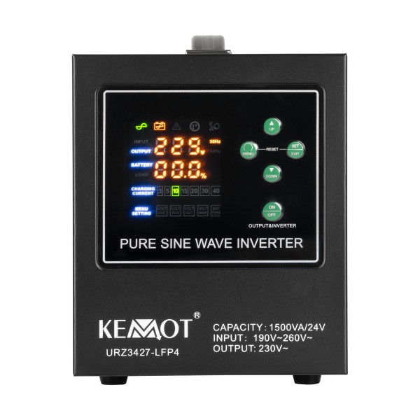 Zasilacz awaryjny KEMOT PROsinus-1500/24-LFP4  przetwornica z czystym przebiegiem sinusoidalnym i funkcją ładowania  24V 230V 1500VA/1050W