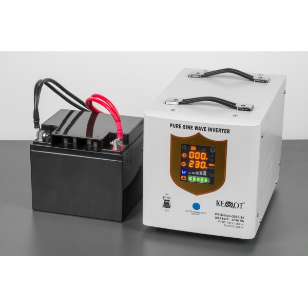 Zasilacz awaryjny KEMOT PROsinus-2000/24  przetwornica z czystym przebiegiem sinusoidalnym i funkcją ładowania  24V 230V 2000VA/1400W
