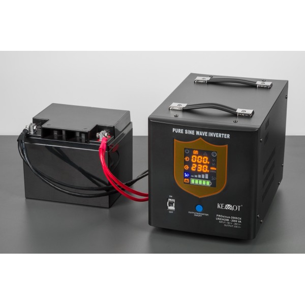 Zasilacz awaryjny KEMOT PROsinus-2000/24  przetwornica z czystym przebiegiem sinusoidalnym i funkcją ładowania  24V 230V 2000VA/1400W - kolor czarny