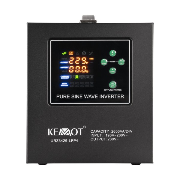 Zasilacz awaryjny KEMOT PROsinus-2600/24-LFP4  przetwornica z czystym przebiegiem sinusoidalnym i funkcją ładowania  24V 230V 2600VA/1800W