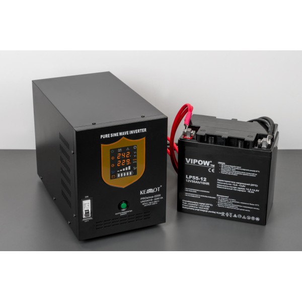 Zasilacz awaryjny KEMOT PROsinus-2200  przetwornica z czystym przebiegiem sinusoidalnym i funkcją ładowania  12V 230V 2200VA/1600W - kolor czarny