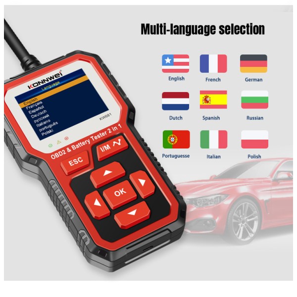 Miernik diagnostyczny, skaner OBD2, tester baterii  Konnwei KW681