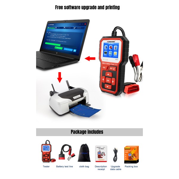 Miernik diagnostyczny, skaner OBD2, tester baterii  Konnwei KW681