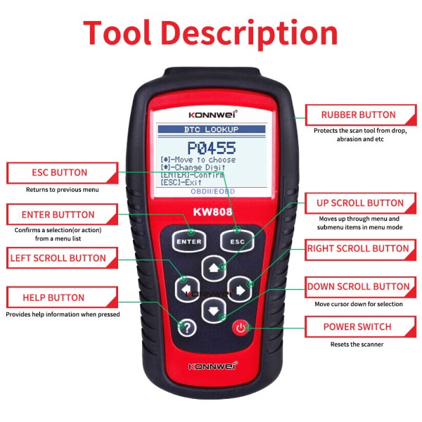 Miernik diagnostyczny, skaner OBD2  Konnwei KW808