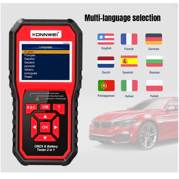 Miernik diagnostyczny, skaner OBD2, tester baterii Konnwei KW870