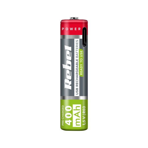 Akumulatorki REBEL AAA,400 mAh, Li-ion, 1,5V, 2szt/bl, R3, gniazdo typ C