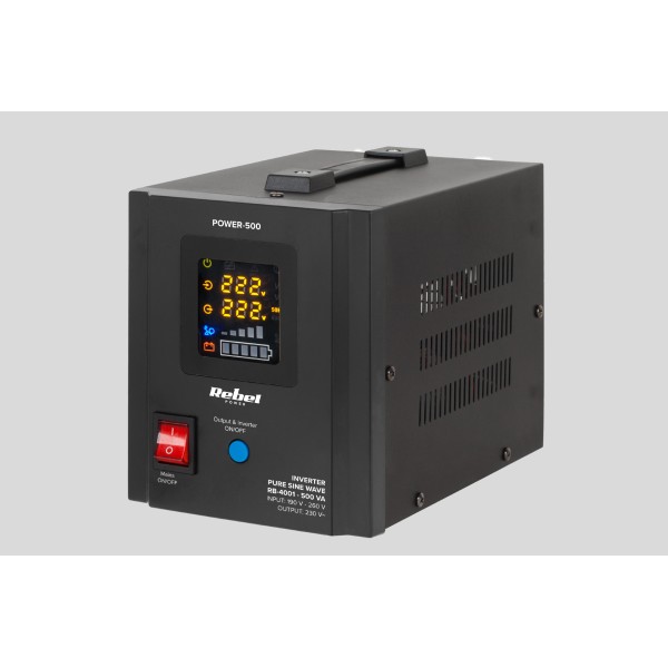 Zasilacz Awaryjny Rebel POWER-500 - przetwornica z czystym przebiegiem sinusoidalnym i funkcją ładowania  12V 230V 500VA/300W