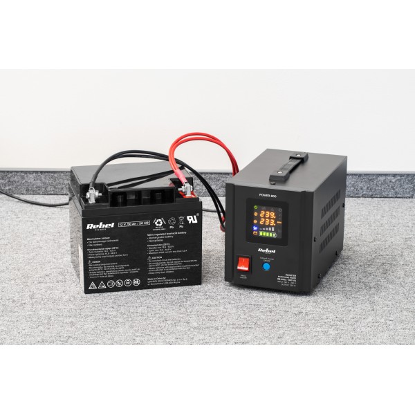Zasilacz Awaryjny Rebel POWER-800 - przetwornica z czystym przebiegiem sinusoidalnym i funkcją ładowania  12V 230V 800VA/500W