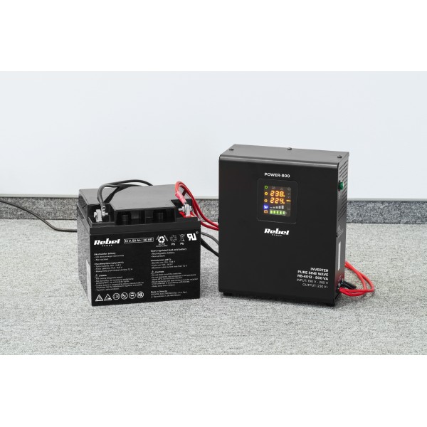 Zasilacz Awaryjny Naścienny Rebel POWER-800 - przetwornica z czystym przebiegiem sinusoidalnym i funkcją ładowania  12V 230V 800VA/500W