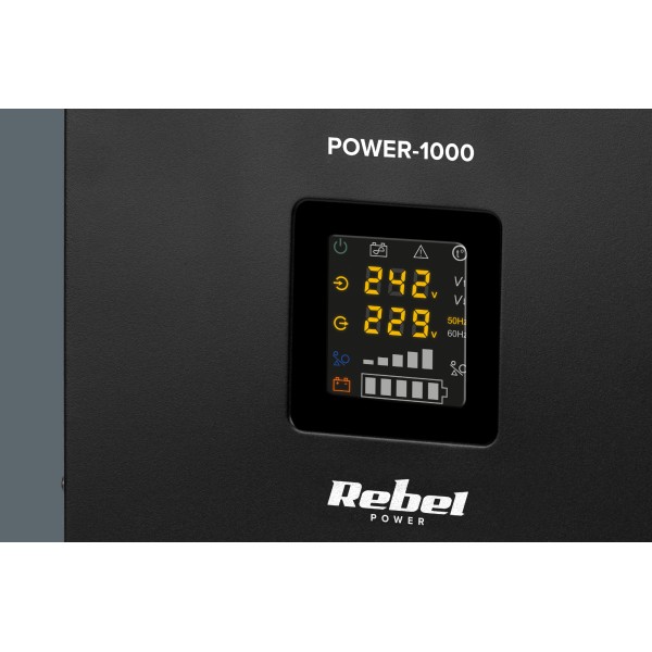Zasilacz Awaryjny Naścienny Rebel POWER-1000 - przetwornica z czystym przebiegiem sinusoidalnym i funkcją ładowania 12V 230V 1000VA/700W