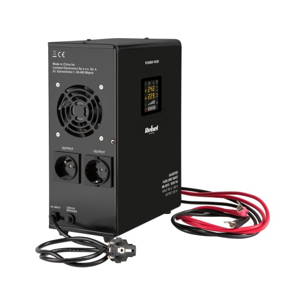 Zasilacz Awaryjny Naścienny Rebel POWER-1000 - przetwornica z czystym przebiegiem sinusoidalnym i funkcją ładowania 12V 230V 1000VA/700W